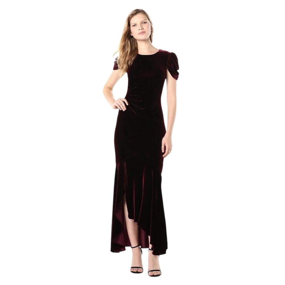 Shoshanna Marise Velvet High Low Gown in Burgundy Formal Special Occasion Sz. 0 - Picture 3 of 13